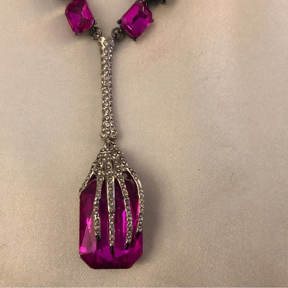 Betsey Johnson Gun Metal Tone Skeleton Hand Y Drop Pendant Necklace Crystal NWT - Picture 6 of 14